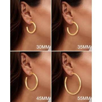 Gold Hoop Earrings for Women 14K Gold Plated Chunky Hoop Earrings for Women Thick Lightweight Hoop Earrings for Women Gold Jewelry Gifts