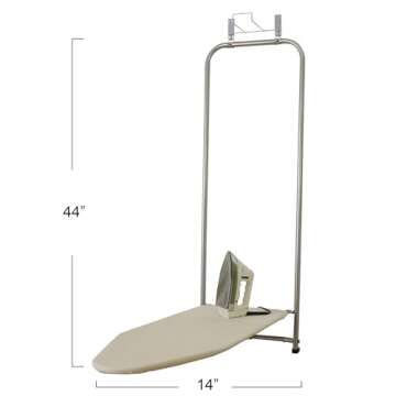 Household Essentials 144222 Over The Door Small Ironing Board with Iron Holder, Natural Cotton Cover...