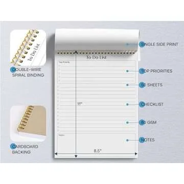 Better Office Products To Do List Notepad, 8.5" x 11", Planning Note Pad, 50 Sheets, Double Wire Spi...