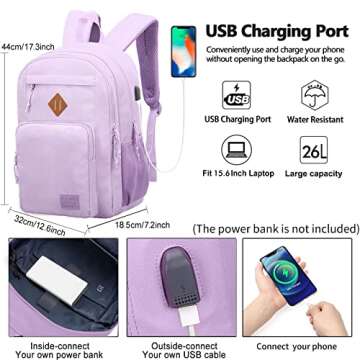 KEOFID Classic Travel backpack for Men and Women, Anti Theft Laptop Backpack with USB Charging Port for Work, Large Bag for College, Water Resistent(Light Purple)