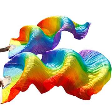 Nimiman Women Chinese Silk Belly Dance Fan Veils Vertical Rainbow Color Gift for Mom(1.8m)