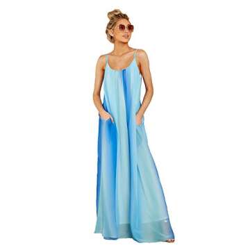 Cichic Woman Dresses Plus Bohemian Dress Party Dress Casual Loose Sleeveless Long Maxi Dress S-2XL Blue