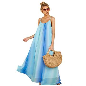 Cichic Woman Dresses Plus Bohemian Dress Party Dress Casual Loose Sleeveless Long Maxi Dress S-2XL Blue
