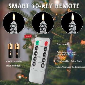 AFINETH Christmas Tree Candles with 3D Wick, 11.4" Green Real Wax Flameless Taper Candles with Remote, Flickering LED Candles Xmas Candlesticks Battery Operated Candles for Home, Party Decor, 2 Pack