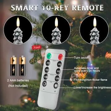 AFINETH Christmas Tree Candles with 3D Wick, 11.4" Green Real Wax Flameless Taper Candles with Remote, Flickering LED Candles Xmas Candlesticks Battery Operated Candles for Home, Party Decor, 2 Pack