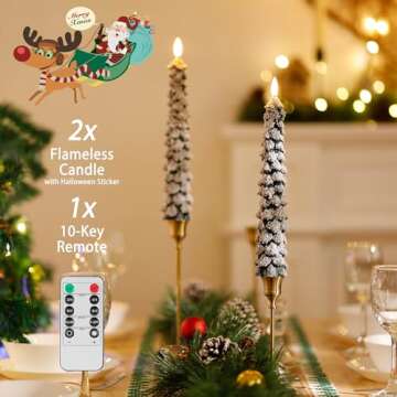 AFINETH Christmas Tree Candles with 3D Wick, 11.4" Green Real Wax Flameless Taper Candles with Remote, Flickering LED Candles Xmas Candlesticks Battery Operated Candles for Home, Party Decor, 2 Pack