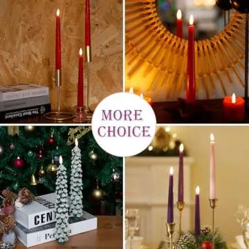 AFINETH Christmas Tree Candles with 3D Wick, 11.4" Green Real Wax Flameless Taper Candles with Remote, Flickering LED Candles Xmas Candlesticks Battery Operated Candles for Home, Party Decor, 2 Pack