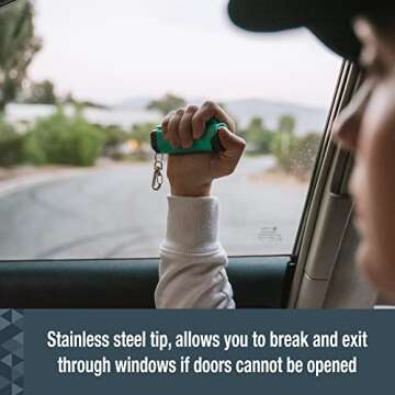 SABRE RED Safe Escape, 3-in-1 Car Safety Tool - Seat Belt Cutter and Window Glass Breaker, Maximum Police Strength Pepper Gel Increases Accuracy, 25 Bursts, with Key Chain Snap Clip