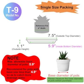 GREGICH 6 Pcs Plastic Plant Saucer Trays 7.5" (5.9" at Base), Single Size, Strong 6 8 10 12 inch Pla...