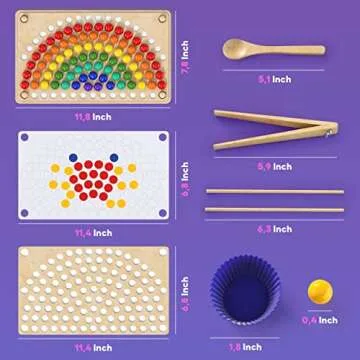 Toddler Wooden Learning Montessori Toys – Wooden peg Board Bead Game Baby Rainbow Stacking Matching Counting Color Sorting Games for fine Motor Math Skills Boys and Girls for 3 4 5 Years Old