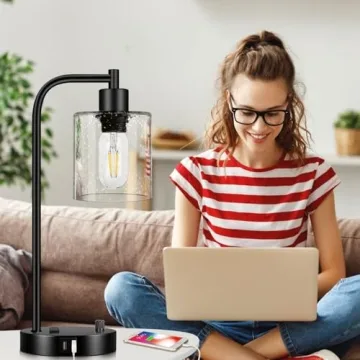 Set of 2 Dimmable Industrial Table Lamps with USB Ports