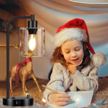 Set of 2 Dimmable Industrial Table Lamps with USB Ports