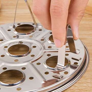 2 Pcs Round Stainless Steel Steamer Rack 7 inch Detachable Trivet Egg Steaming Tray Stand for Cooking Baking, 2 Heights