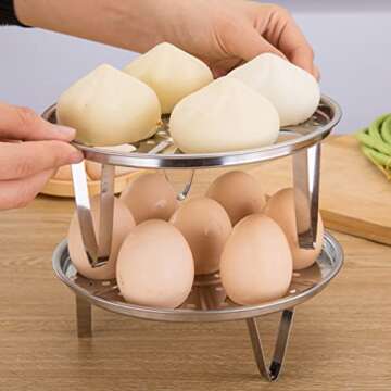 2 Pcs Round Stainless Steel Steamer Rack 7 inch Detachable Trivet Egg Steaming Tray Stand for Cooking Baking, 2 Heights