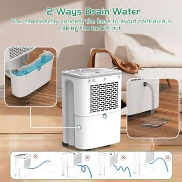 Dehumidifier for Home, Dehumidifier 4500 Sq.Ft 50 Pint, Dehumidifiers with Drain Hose, 0.66 Gallon Water Tank, RUWORA Dehumidifiers for Basement Bedroom Bathroom, Overflow Protection, 24H Timer