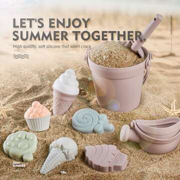 MarcZero 17Pcs Silicone Beach Toys,Modern Baby Beach Toys,Travel Friendly Beach Set,Silicone Bucket, Watering Can, Shovel, 12 Sand Molds, Beach Bag,Silicone Sand Toys for Toddlers, Kids (Pink)