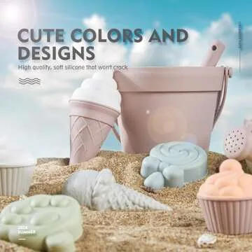 MarcZero 17Pcs Silicone Beach Toys,Modern Baby Beach Toys,Travel Friendly Beach Set,Silicone Bucket, Watering Can, Shovel, 12 Sand Molds, Beach Bag,Silicone Sand Toys for Toddlers, Kids (Pink)