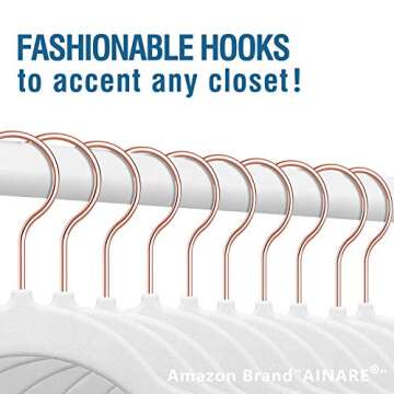 Premium Velvet Hangers Rosegold Nonslip,Heavy Duty,Clothes Hangers,Huggable Suit Hangers,Space Saving Felt Adult Hangers Slimline Hanger Closet Organizer Standard Copper (50, White)