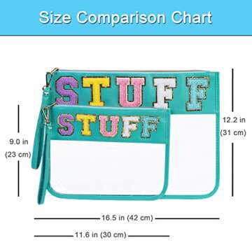 Alameda Chenille Letter Travel Makeup Organizer for Toiletries、Snack，Multi-Purpose Toiletry Bags for Women Girls Carry On，Clear Bag Stadium Approved,Clear Tote(PU Leather Style-Stuff, Large)