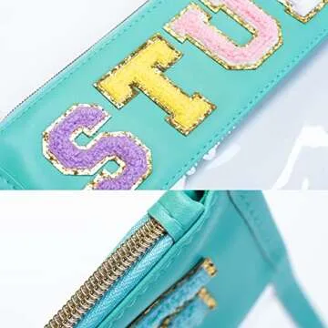 Alameda Chenille Letter Travel Makeup Organizer for Toiletries、Snack，Multi-Purpose Toiletry Bags for Women Girls Carry On，Clear Bag Stadium Approved,Clear Tote(PU Leather Style-Stuff, Large)