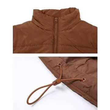 APAFES Women Winter Oversized Puffer Vest Quilted Lightweight Stand Collar Flysleeve Insulated Padded Puffy Jackets Coat with Pockets(871-Brown-L)