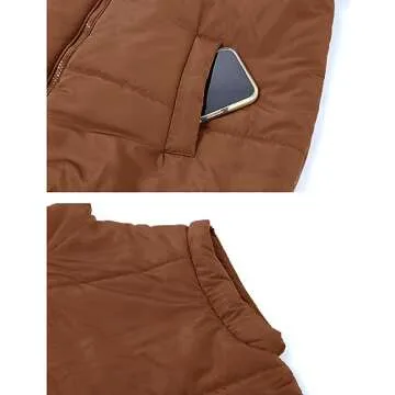 APAFES Women Winter Oversized Puffer Vest Quilted Lightweight Stand Collar Flysleeve Insulated Padded Puffy Jackets Coat with Pockets(871-Brown-L)