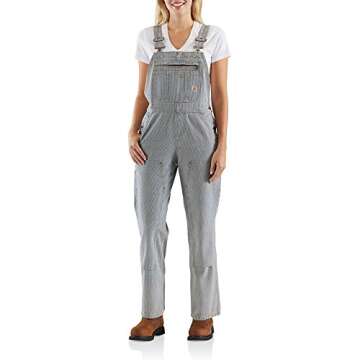 Carhartt Women's Tall Brewster Double Front Railroad Striped Bib Overalls Pants, Railroad Stripe, XX...