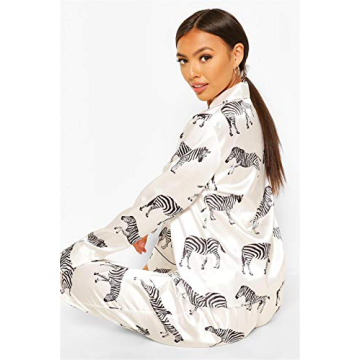 Yeshire Womens Silk Satin Pajamas Long Sleeve Loungewear Two-Piece Sleepwear Button-Down Pj Set X-Large Zebra