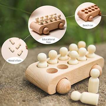Wooden Peg Dolls and Car - Educational Toy Set for Kids