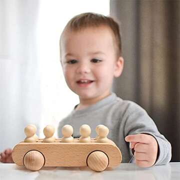 Wooden Peg Dolls and Car - Educational Toy Set for Kids