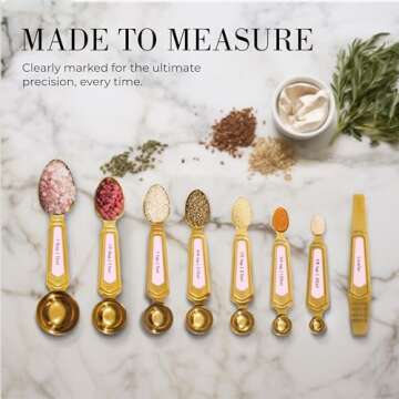 Pink and Gold Magnetic Measuring Spoons Set – 8-Piece Dual-Sided Stainless Steel Spoons, Stackable...