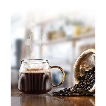 Luxtea Vintage Glass Coffee Mugs Set of 2 Ribbed Drinking Glasses Clear Tea Cups Borosilicate Glass ...