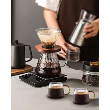 Luxtea Vintage Glass Coffee Mugs Set of 2 Ribbed Drinking Glasses Clear Tea Cups Borosilicate Glass Cup in Vertical Stripes Pattern for Cappuccino,Latte,Beverage (14 Fl.Oz.,Yellow Handle)