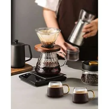 Luxtea Vintage Glass Coffee Mugs Set of 2 Ribbed Drinking Glasses Clear Tea Cups Borosilicate Glass Cup in Vertical Stripes Pattern for Cappuccino,Latte,Beverage (14 Fl.Oz.,Yellow Handle)