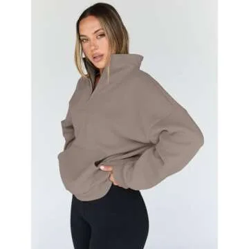 Trendy Queen Sweatshirts Quarter Half Zip Pullover Oversized Hoodies Sweaters Comfy Fall Outfits 2025 Y2K Winter Clothes CoffeeGrey XL