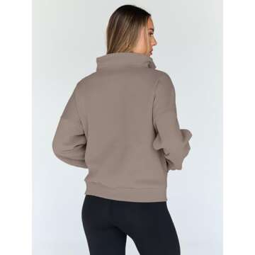 Trendy Queen Sweatshirts Quarter Half Zip Pullover Oversized Hoodies Sweaters Comfy Fall Outfits 2025 Y2K Winter Clothes CoffeeGrey XL