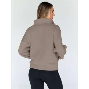 Trendy Queen Sweatshirts Quarter Half Zip Pullover Oversized Hoodies Sweaters Comfy Fall Outfits 2025 Y2K Winter Clothes CoffeeGrey XL