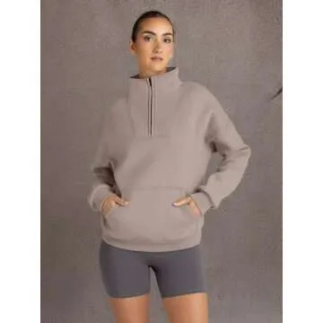 Trendy Queen Sweatshirts Quarter Half Zip Pullover Oversized Hoodies Sweaters Comfy Fall Outfits 2025 Y2K Winter Clothes CoffeeGrey XL