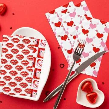 Valentines Day Napkins,Red and Pink Valentine Bathroom Napkins Disposable Heart Valentine Paper Hand Towels for Valentine Party Supplies Bridal Shower Wedding Birthday