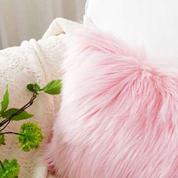 Foindtower Lumbar Fluffy Faux Fur Square Decorative Throw Pillow Cover Plush Soft Cushion Cover Pillowcases for Livingroom Couch Sofa Nursery Bed Home Decor 12x20 Inch (30x50cm) Pink 1 Piece