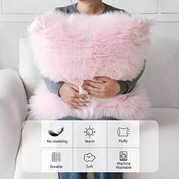 Foindtower Lumbar Fluffy Faux Fur Square Decorative Throw Pillow Cover Plush Soft Cushion Cover Pillowcases for Livingroom Couch Sofa Nursery Bed Home Decor 12x20 Inch (30x50cm) Pink 1 Piece