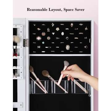 Nicetree Jewelry Cabinet with Full-Length Mirror, Standing Lockable Jewelry Armoire Mirror Organizer, 3 Angel Adjustable, White