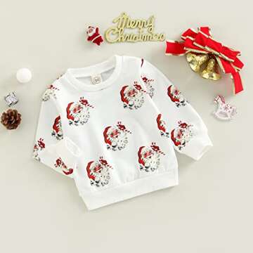 MoZiKQin Toddler Baby Girl Boy Christmas Outfit Santa Print Sweatshirt Long Sleeve Crewneck Sweater ...