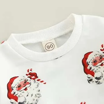 MoZiKQin Toddler Baby Girl Boy Christmas Outfit Santa Print Sweatshirt Long Sleeve Crewneck Sweater Shirt Xmas Clothes (Santa Claus+Umbrella,3-4T)
