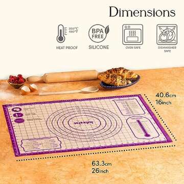 Kitzini Silicone Pastry Mat. Non Slip Baking Mat. BPA-Free Silicone Baking Sheet. Silicone Mats for ...