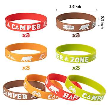 ANGOLIO 84Pcs Spring Camping Party Favors Kit Happy Camper Party Gifts Silicone Bracelets Stickers K...