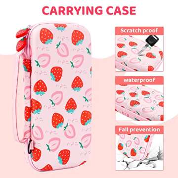 FANPL Carrying Case for Nintendo Switch and Switch OLED Accessories, Pink Strawberry Travel Case Bun...