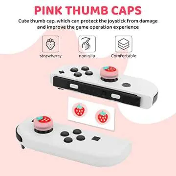 FANPL Carrying Case for Nintendo Switch and Switch OLED Accessories, Pink Strawberry Travel Case Bundle with Adjustable Shoulder Strap, Thumb Grips, Hard Switch Protective Case Cover Anti-Scratch,