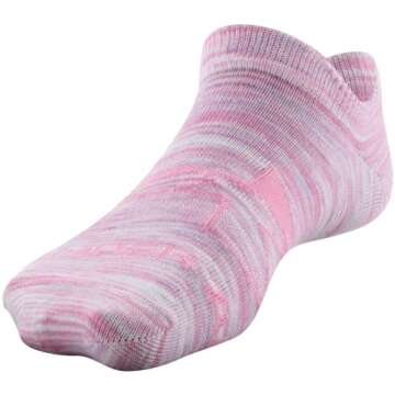 Under Armour Youth Essential 2.0 Lightweight No Show Socks, 6-Pairs in Prime Pink/White Assorted - P...