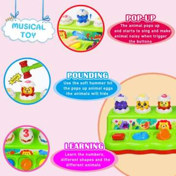 Yerloa Interactive Pop Up Animals Eggs Toy with Music & Sound, Early Developmental Educational Toys for 1 Year Old Boy Girl Birthday Gift, Sensory Pop Up Toys for Toddlers 1-3 Baby 6 9 12 18 Month Old